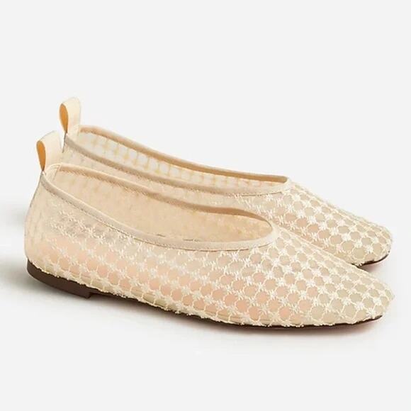 J. Crew Quinn Embellished Ballet Flats in Mesh Cream SZ 7.5 Sheer Square Toe EUC - Picture 2 of 12